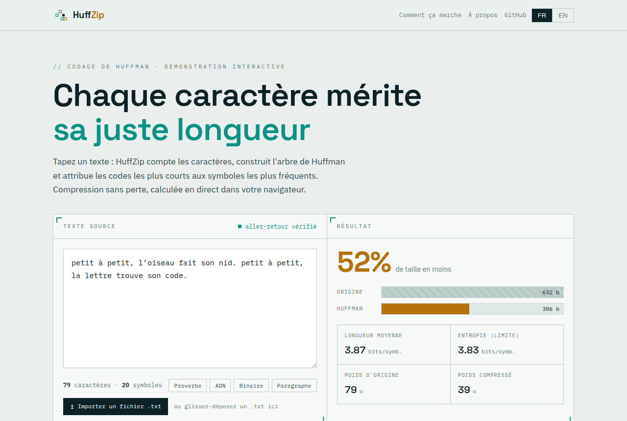 Aperçu de l’application HuffZip